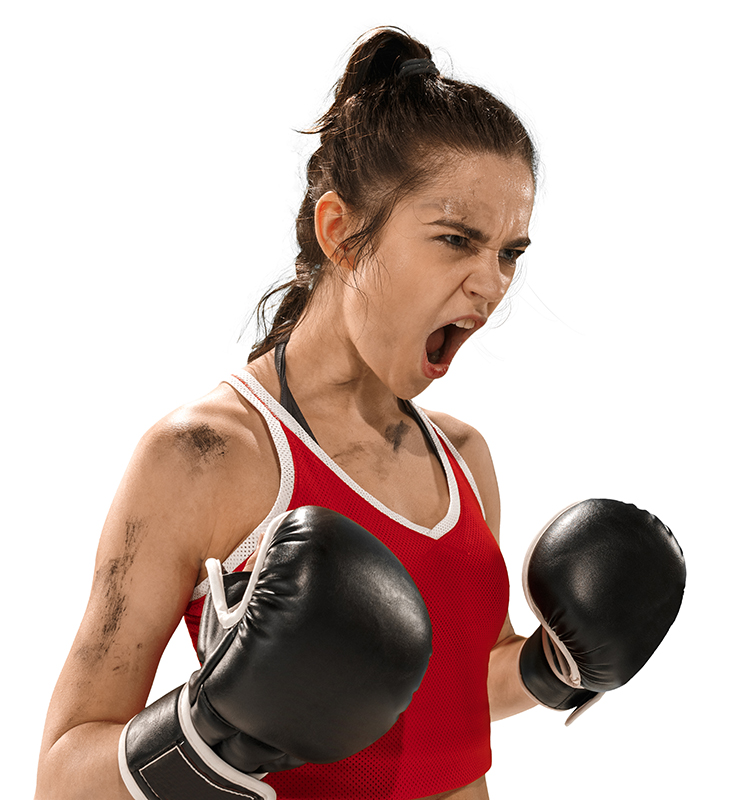 Fit beautiful woman with the boxing gloves isolated on white background